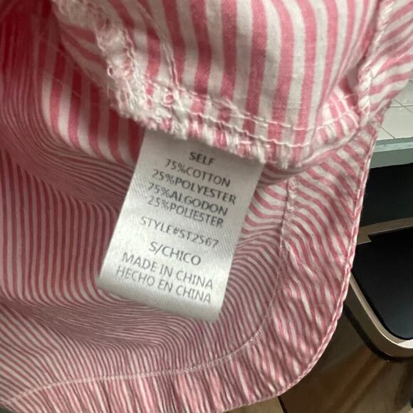 Gee Gee Pink Striped Shirt Button Down Lightweight Raw Hem Size Small - Picture 5 of 5